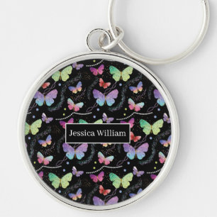 Personal Name Elegant Purple Bright Butterflies Ke Keychain
