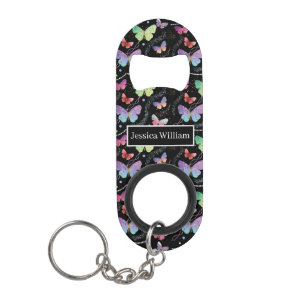 Personal Name Elegant Purple Bright Butterflies Keychain Bottle Opener