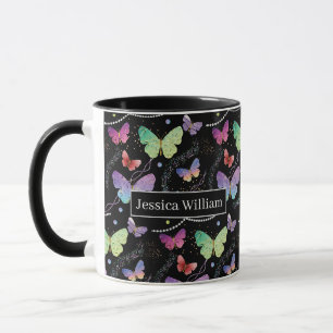 Personal Name Elegant Purple Bright Butterflies Mug