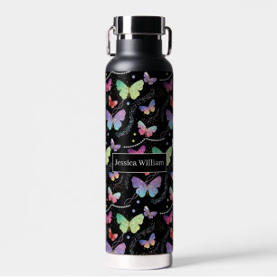 Personal Name Elegant Purple Bright Butterflies Water Bottle