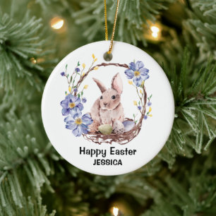 Personal Name Funny Bunny Happy Easter   Ceramic Ornament
