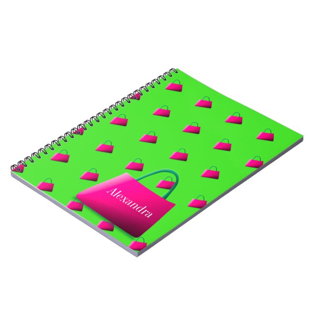 Personal Name Modern Lime Green Notebook (Left Side)