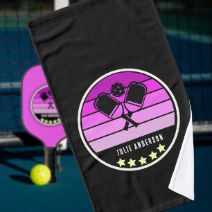 Personal Name Pink Pickleball Paddle Black Hand Towel