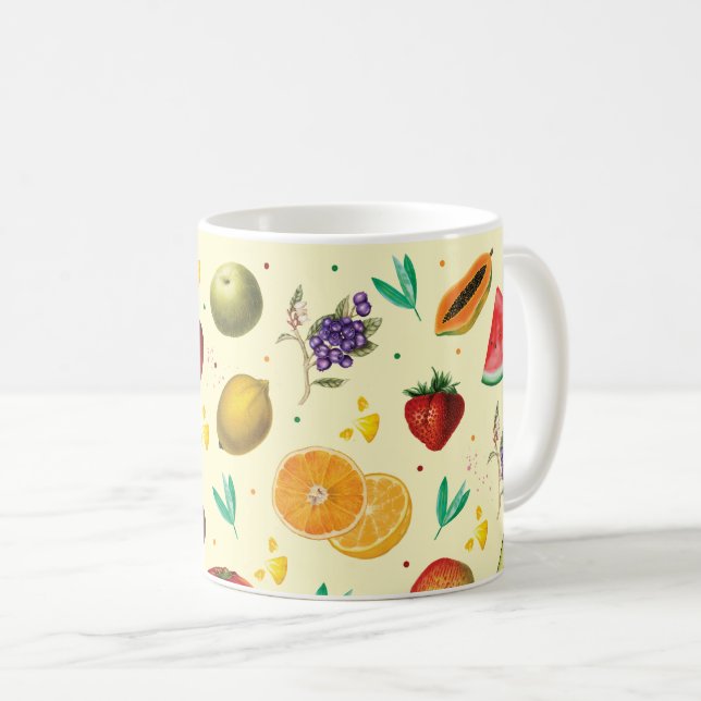 Personal Name Tropical Fruit And Vegetable Coffee Mug (Front Right)