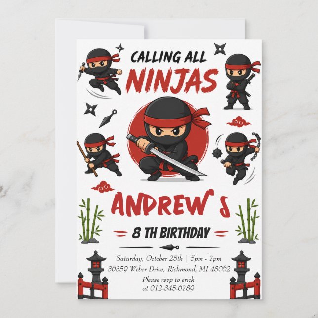 Personal Ninja Warrior Birthday Invitation (Front)