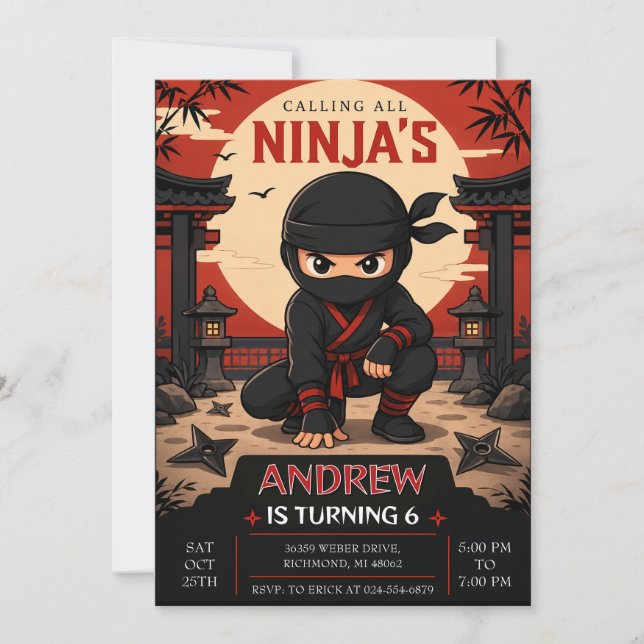 Personal Ninjas birthday party Invitation (Front)