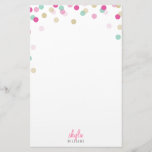 PERSONAL NOTE cute bright confetti pink mint gold Stationery<br><div class="desc">Revisit the art of letter writing with this cute polka dot, confetti print personalized stationery =) Setup as a template it is easy to customize with your own text - make it yours! >>> TIPS - Simply hit the "Customize it" button and add/change the text, fonts, colours or to move...</div>