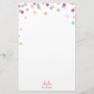 PERSONAL NOTE cute bright confetti pink mint gold Stationery