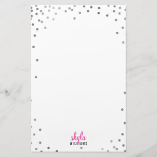 PERSONAL NOTE cute fun polka dot silver confetti Stationery