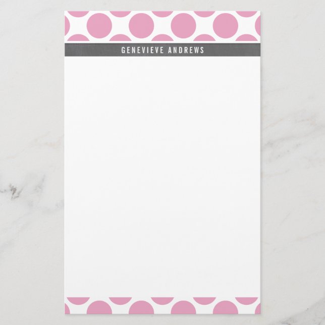 PERSONAL NOTE cute large polka dot bold light pink Stationery (Front)