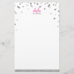 PERSONAL NOTE polka dot confetti silver glitter Stationery