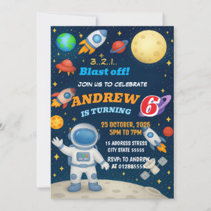 Personal Outer Boy Space Galaxy Blast Off birthday Invitation