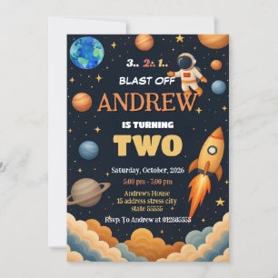 Personal Outer Space Astronaut Rocket Birthday Invitation