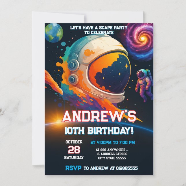 Personal Outer Space Rocket Ship Birthday Invitation (Front)