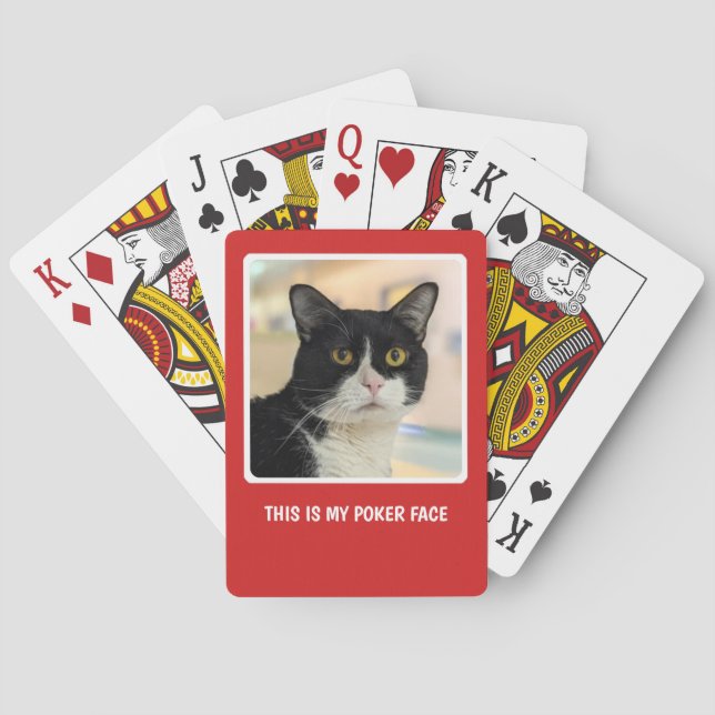Personal Photo Custom Text  Red and White Frame Playing Cards (Back)
