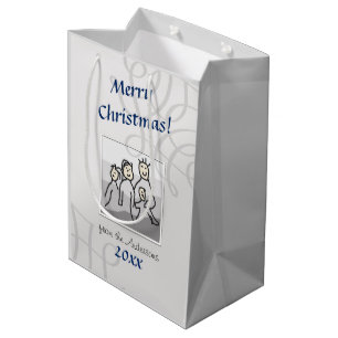Personal Photo Merry Christmas Greeting Silver Medium Gift Bag