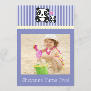 Personal Photo Panda Birthday Invitation - Purple