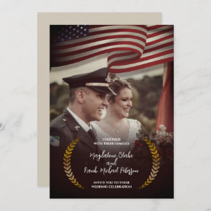 Personal Photo   USA Flag   Laurel Leaves Wedding Invitation