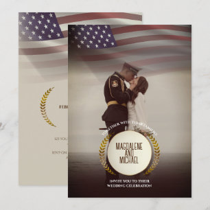 Personal Photo   USA Flag   Laurel Leaves Wedding Invitation
