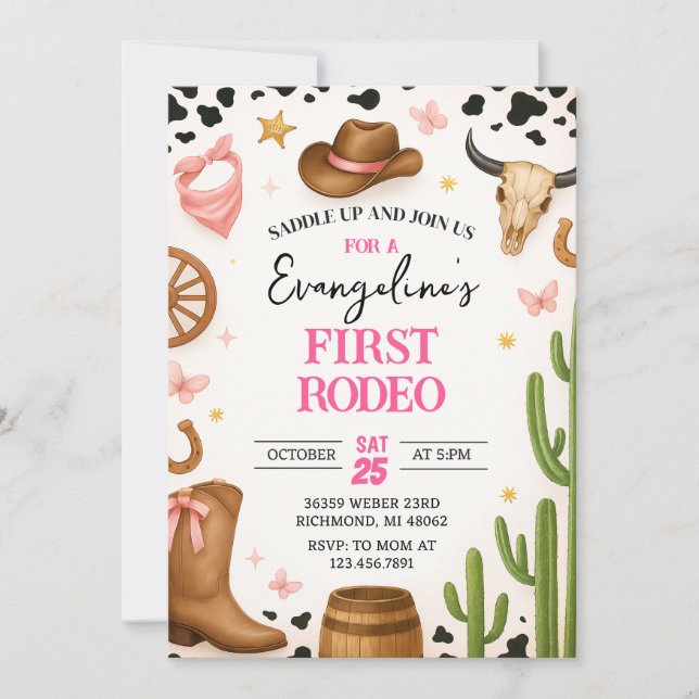 Personal Pink 1st Rodeo Girl Cowgirl Invitation (Front)
