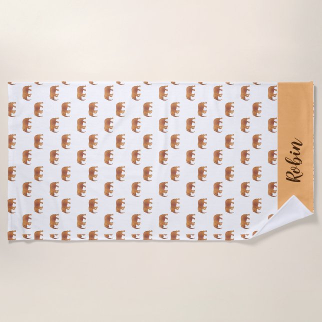 Personal Pink Elephants Pattern Gold White Beach Towel (Front)