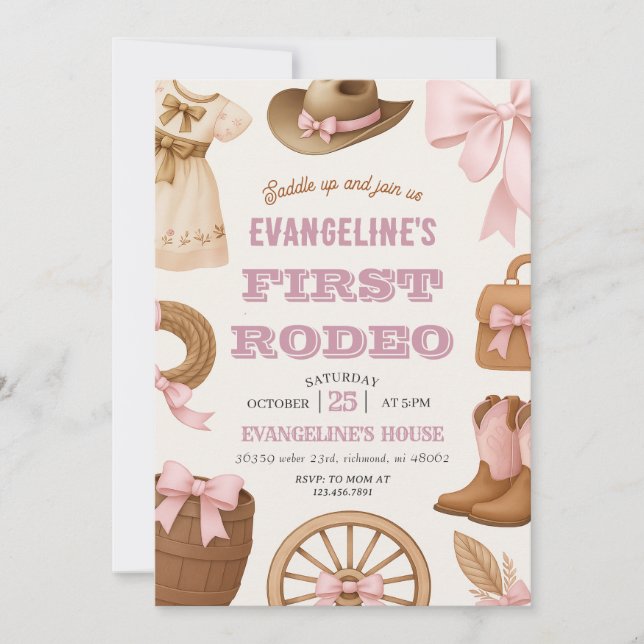 Personal Pink First Rodeo Cowgirl Birthday Invitation (Front)