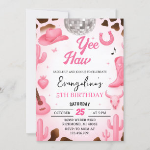 Personal Pink Space Cowgirl Disco Rodeo Birthday  Invitation