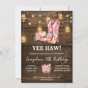 Personal Pink Western Cowgirl Invitation d'anniver