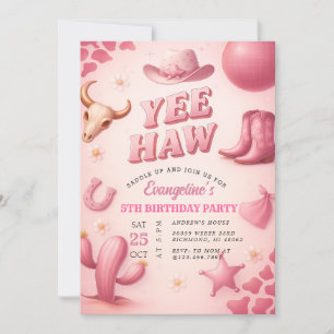Personal Pink Yee Haw Cowgirl Birthday Party  Invitation