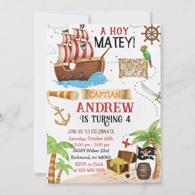 Personal Pirate Birthday Party Invitation Card (Devant)