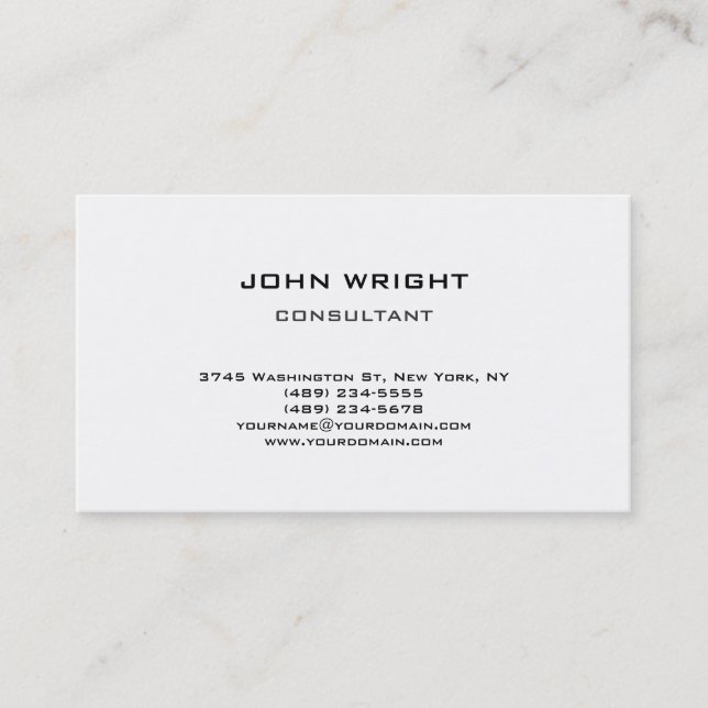 Personal Plain Simple White Attractive Stylish Business Card (Front)