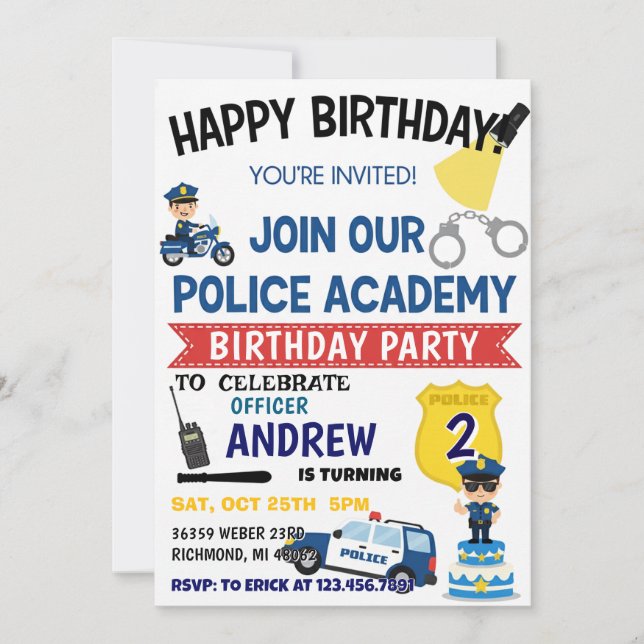 Personal Police Cop Party birthday invitation (Devant)