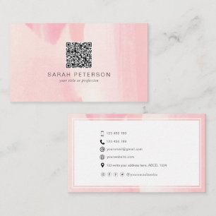 Personal QR code stylish abstract blush watercolor Business Card