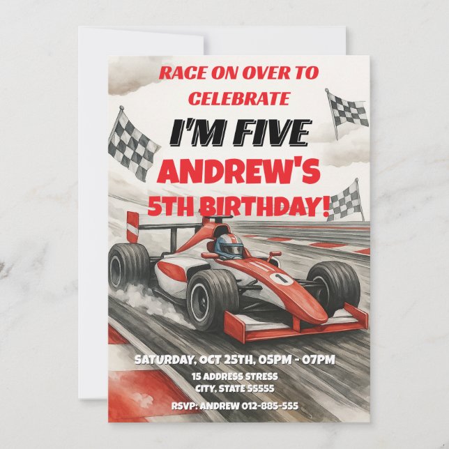 Personal Racecar sport birthday invitation (Front)