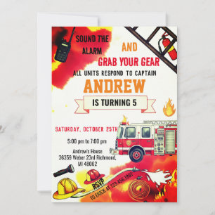 Personal Red Fire Truck Birthday Party Invitations