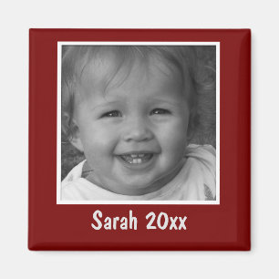 Personal Red Greeting Custom Photo and Text Magnet