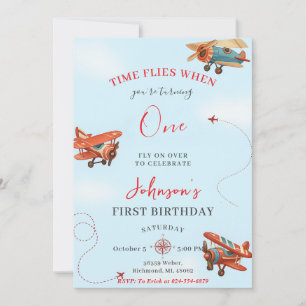 Personal Retro Airplane first Birthday party Invitation
