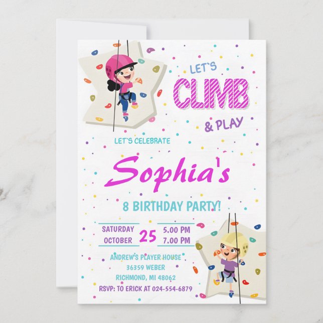 Personal Rock Climbing Birthday Party Invitation (Front)