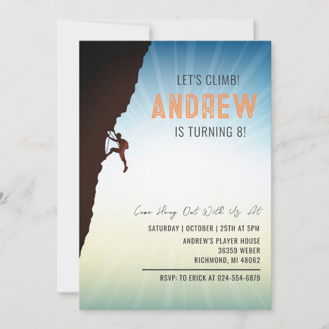 Personal Rock Climbing Birthday Party Invitation (Front)