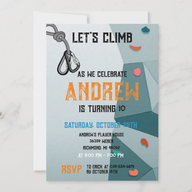 Personal Rock Climbing Birthday Party Invitation (Front)