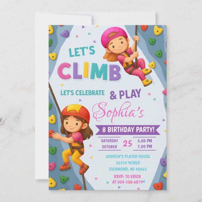 Personal Rock Girl Climbing Birthday Party Invitation (Front)
