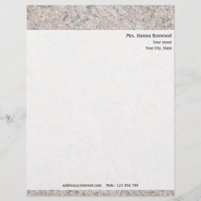 Personal Rock Texture with Return Address Letterhead (Front)