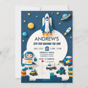 Personal Rocket Ship Outer Space Birthday Invitation