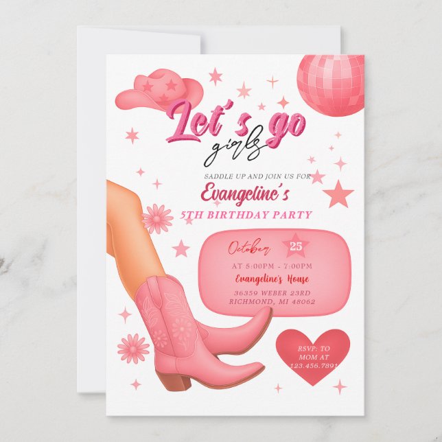 Personal Rodeo Pink Cowgirl Birthday Party Invitation (Front)