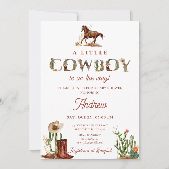 Personal Rodeo Western Cowboy Baby Shower Invitation (Front)