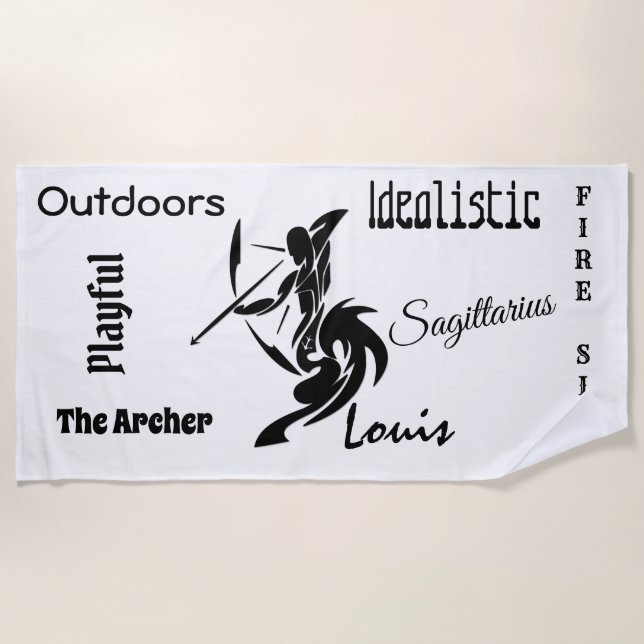 Personal Sagittarius the Archer Zodiac Beach Towel (Front)