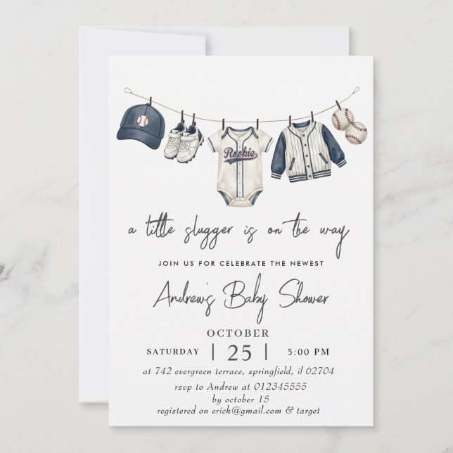 Personal Simple Baseball Baby Shower watercolor Invitation (Front)