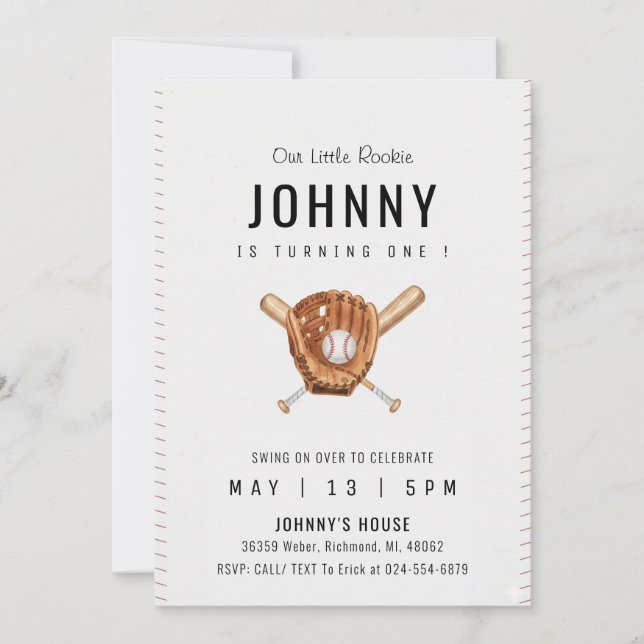 Personal Simple Baseball Birthday Party Invitation (Front)