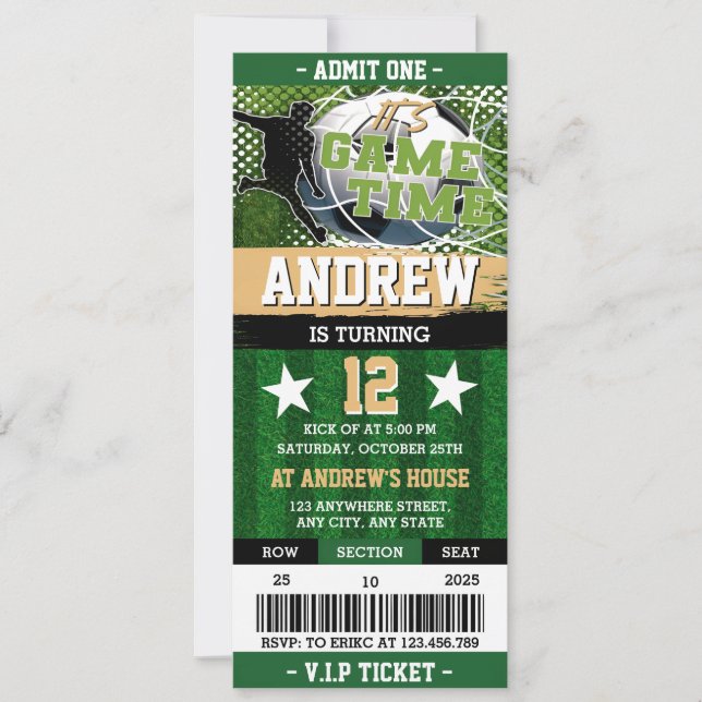 Personal Soccer Ball Ticket Birthday for Boys Invitation (Front)