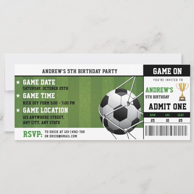Personal Soccer Ticket birthday party Invitation (Front)